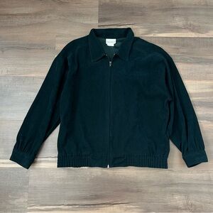 Vintage Erin London Women's Deep Emerald Green Faux Suede Bomber Jacket Sz. L